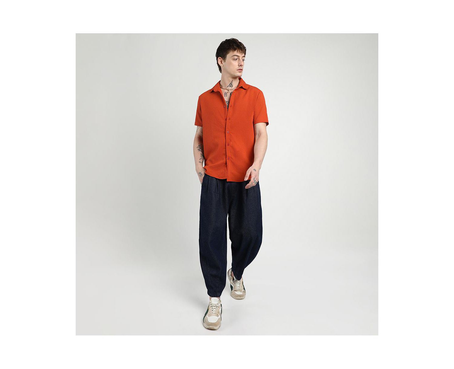 Men's Red Ruched Regular Fit Casual Shirt