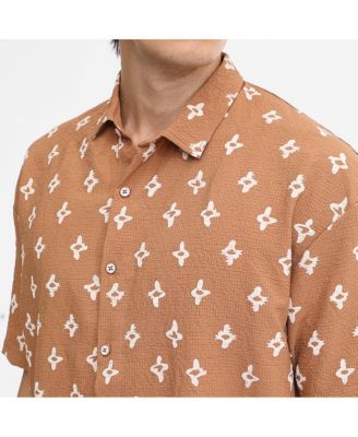 Men's Tan Brown Floral-Tactile Oversized Shirt