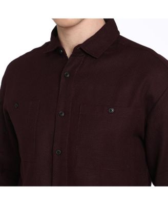 Men's Burgundy Red Solid Utility Shirt