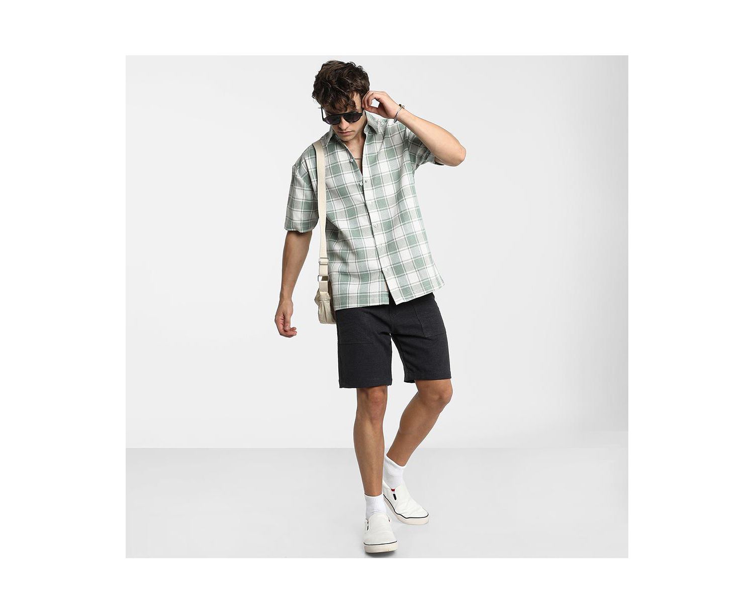Men's Sage Green and Powder White Buffalo Check Shirt