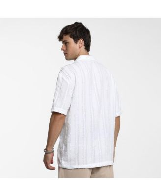 Men's Chalk White Unhemmed Striped Oversized Shirt
