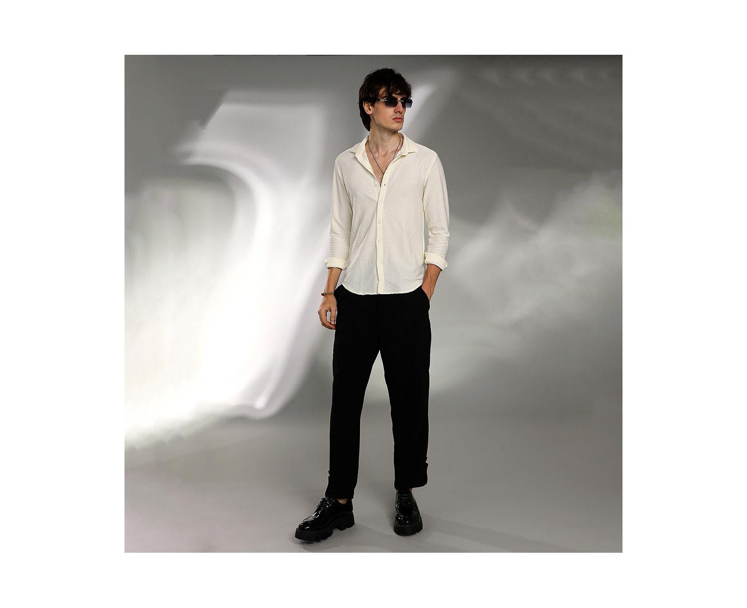 Men's Pale Yellow Hive-Textured Shirt