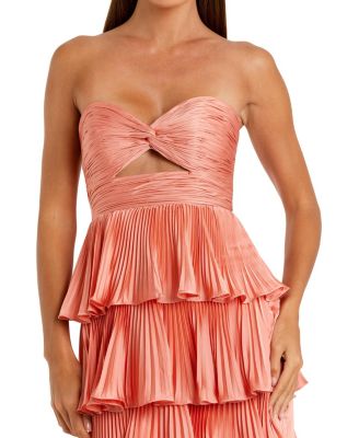 Women's Pleated Charmeuse Strapless Tiered Ruffle Gown