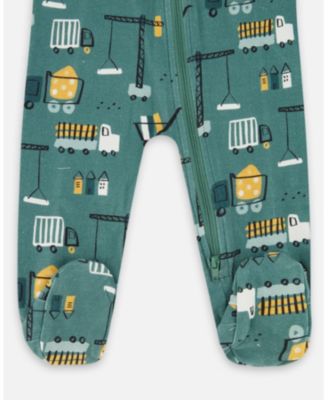 Baby Boys One-Piece Cotton Pajama Teal Construction Print