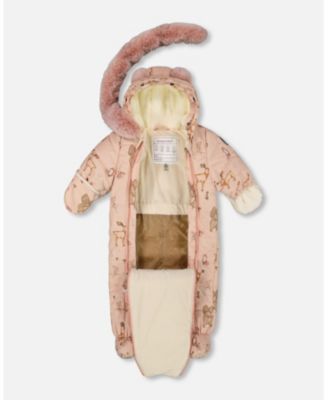 Baby Girl One-Piece Baby Layette Snowsuit Designed for Car Seat Pink Printed Animal - Baby