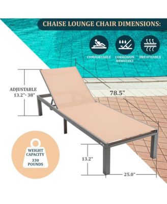 Grey Aluminum Outdoor Patio Chaise Lounge Chair