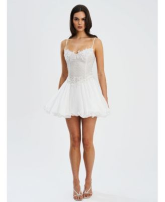 Women Fabiola Lace Trim Silver Net Top Mini Flare Chiffon Dress