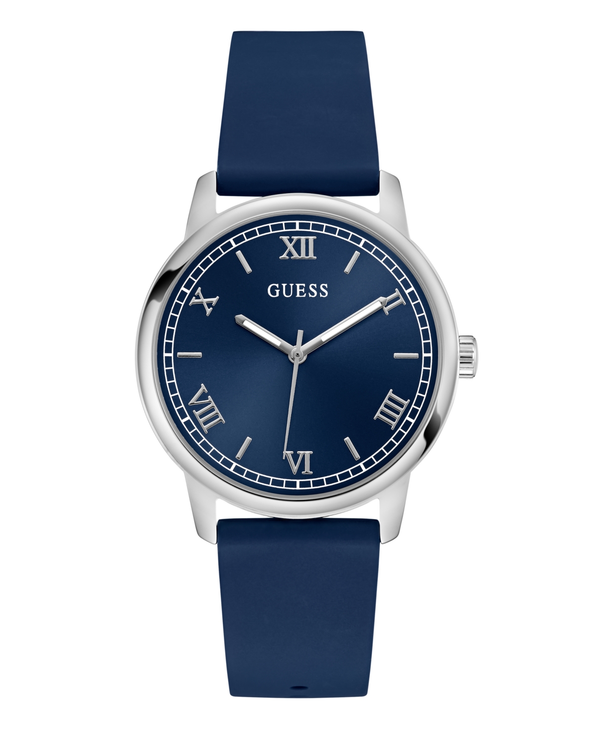 Guess Men's Blue Silver Tone Analog Watch, 40mm In Silver