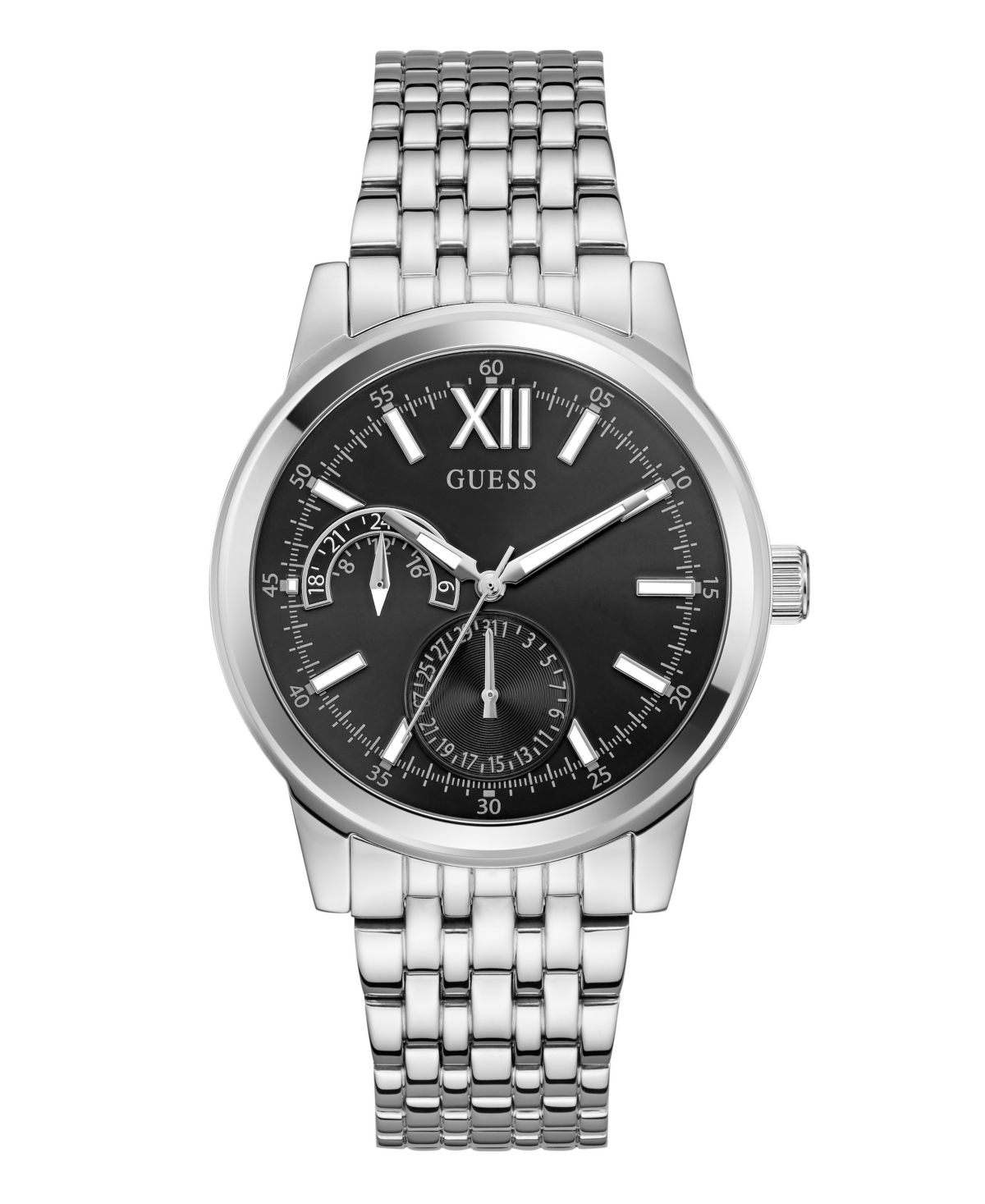 Guess Men's Silver Tone Multi-function Watch, 42mm In Silver