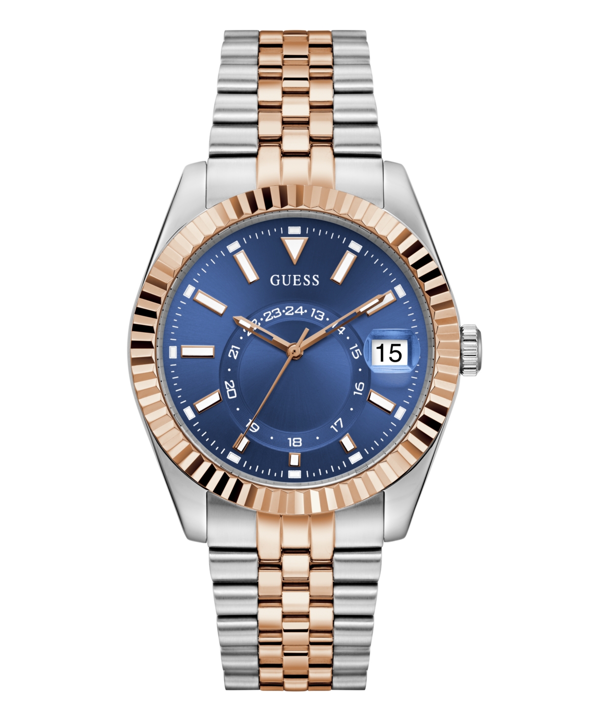 Guess Men's Two-tone Multi-function Date Watch, 42mm In Gold
