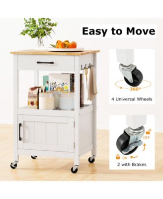 Rolling Kitchen Island Kitchen Cart w/ Rubber Wood Top Drawer