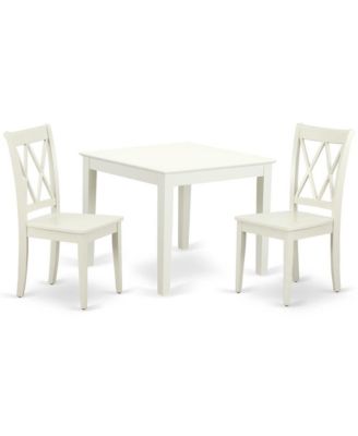 3 Pc Set Linen White Finish Solid Wood Round Dining Table with 2 Wooden Chairs