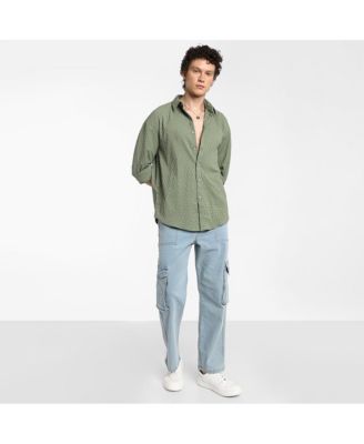 Men's Fern Green Honeycomb-Textured Oversized Shirt