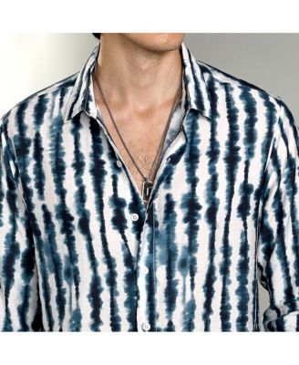 Men's Indigo Blue & Daisy White Ink-Striped Shirt