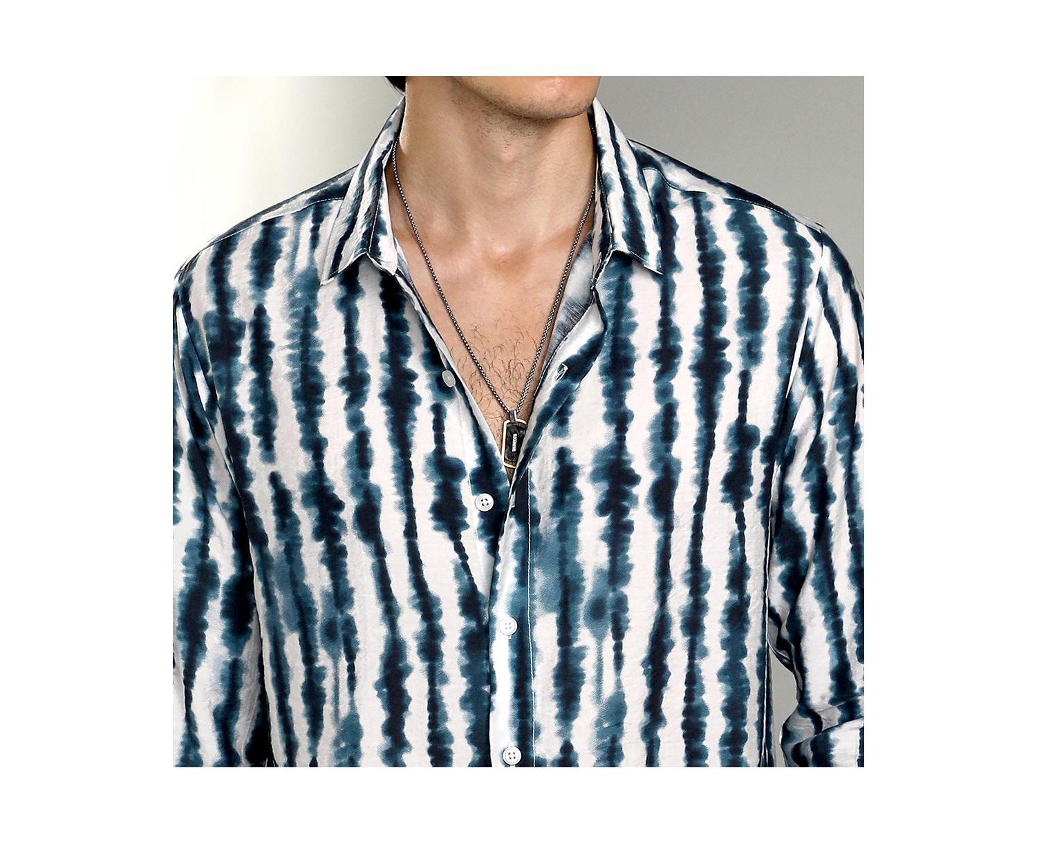 Men's Indigo Blue & Daisy White Ink-Striped Shirt