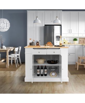 Large Kitchen Island Drop Leaf Breakfast Bar w/ Wood Top Shelves Drawers