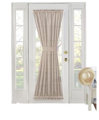 Living Plaid Sheer French Door Curtain Panel With Tieback - 53 in. W x 45 in. L, Linen