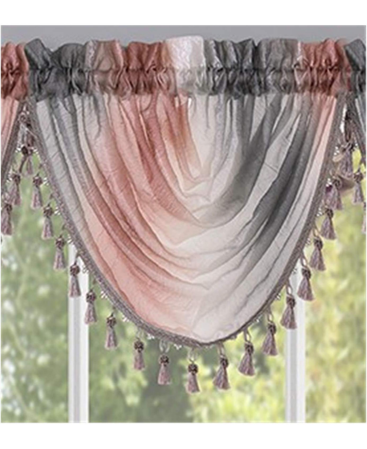 Kate Aurora 1 Piece Crushed Faux Satin Silver & Blush Rose Pink Ombre Window Waterfall Tasseled Valance