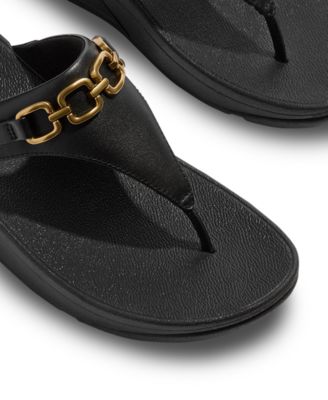 Women's Lulu Square-Chain Leather Toe-Post Wedge Sandals