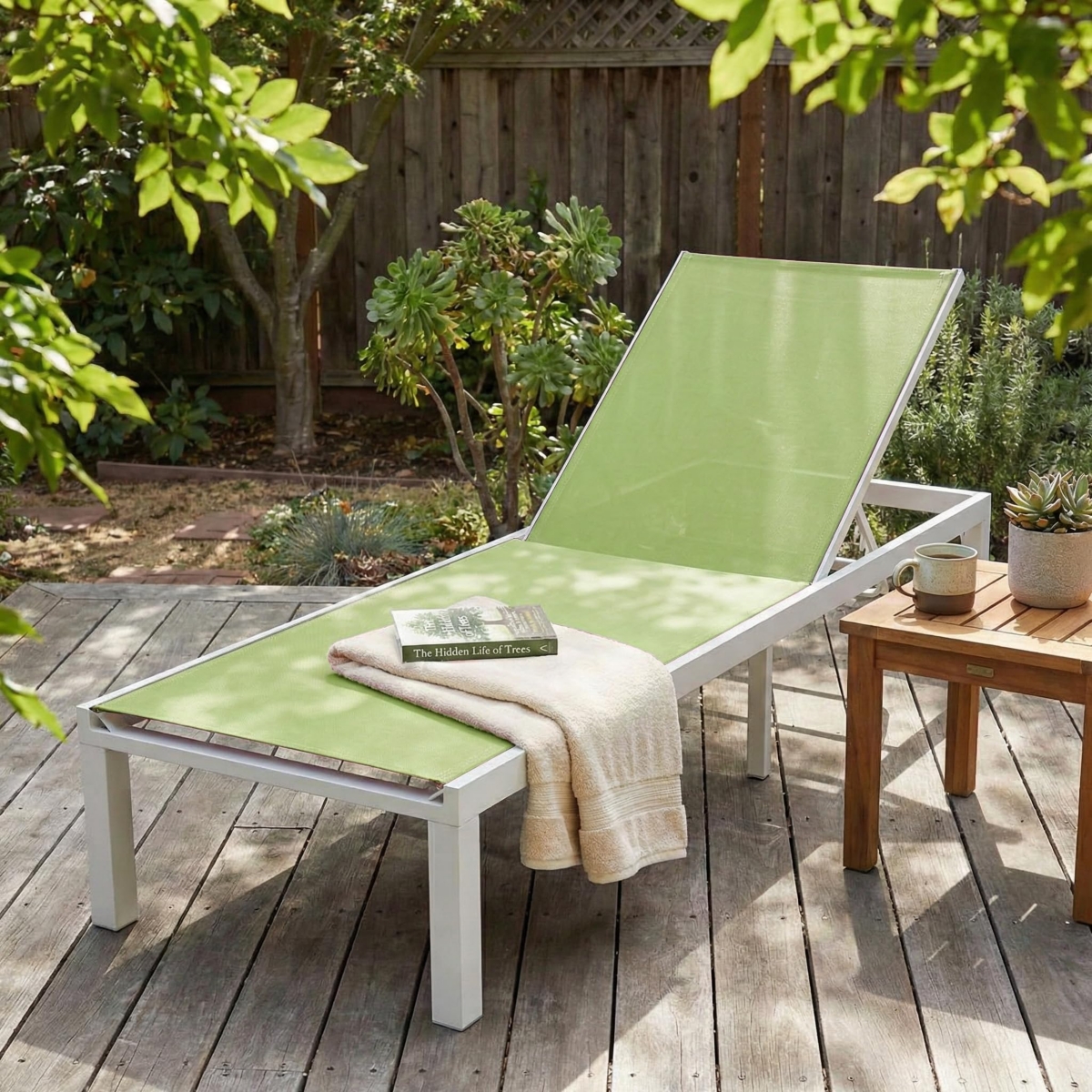 LeisureMod Marlin Patio Chaise Lounge Chair With White Aluminum Frame