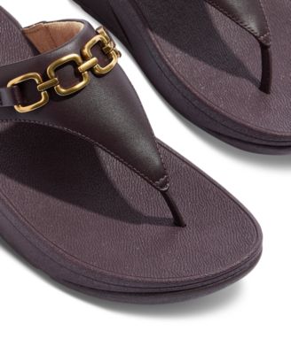 Women's Lulu Square-Chain Leather Toe-Post Wedge Sandals