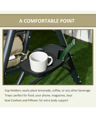 3-Seat Porch Swing with Canopy Outdoor Swing with Cushion, Pillows