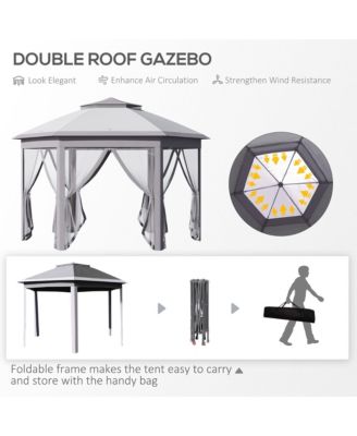13' x 11' Pop Up Gazebo with Double Roof & Mesh Sidewalls,