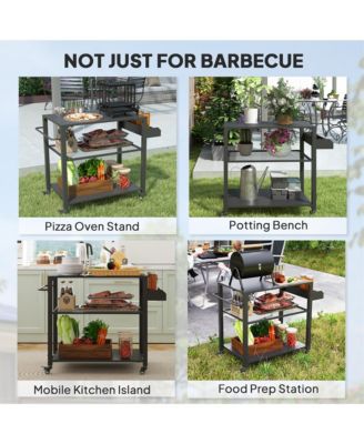 3-Shelf Outdoor Grill Cart, Pizza Oven Sd with Storage Racks