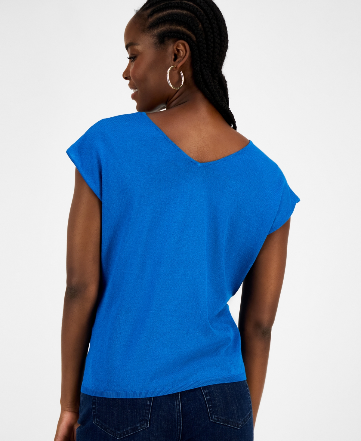Inc International Concepts Womens Drapy Ribbed V Neck Top Xs 3x Exclusively At Macys In Blue