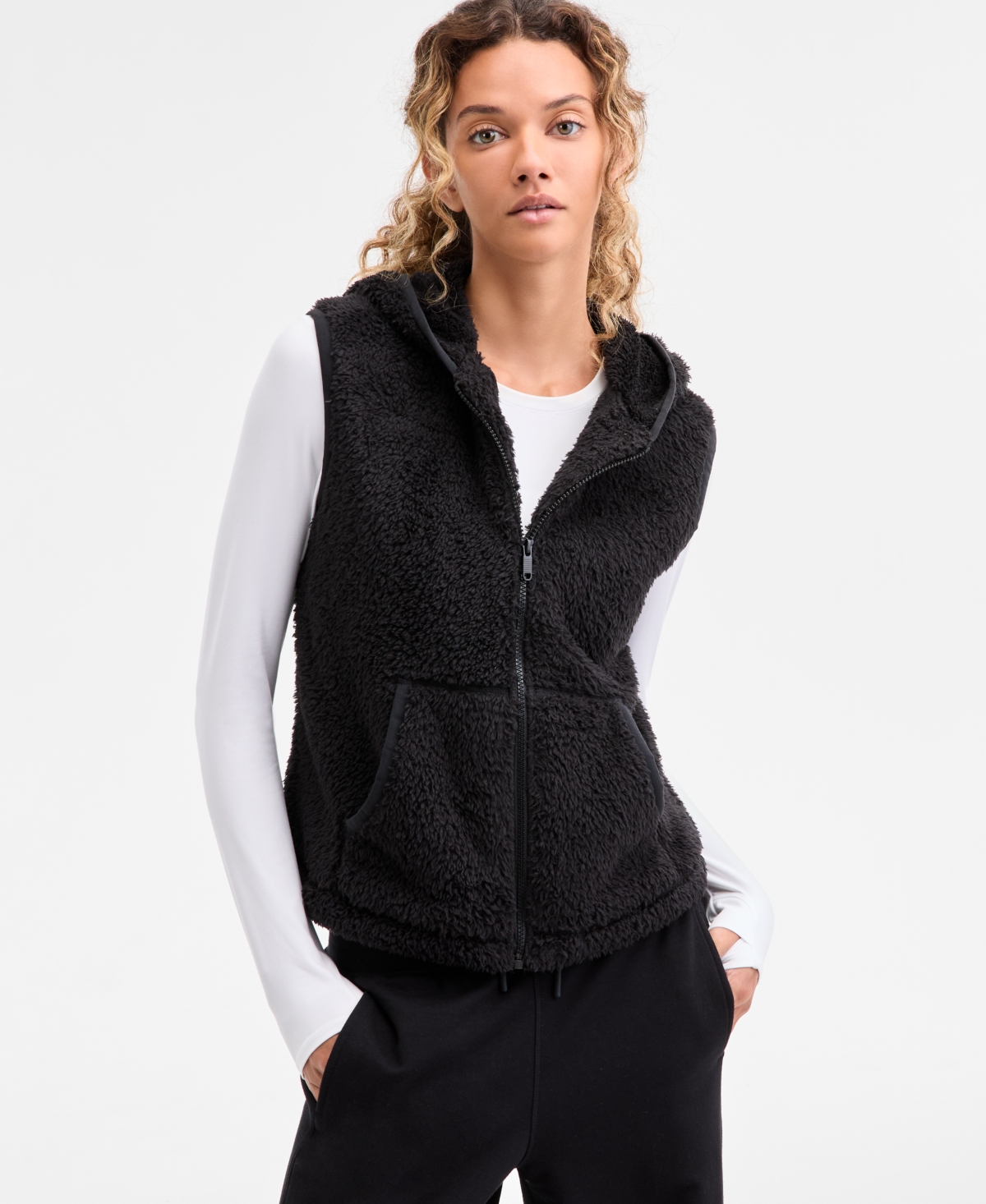 Id Ideology Women's Relaxed Hooded Sherpa Vest, Macy's Exclusive