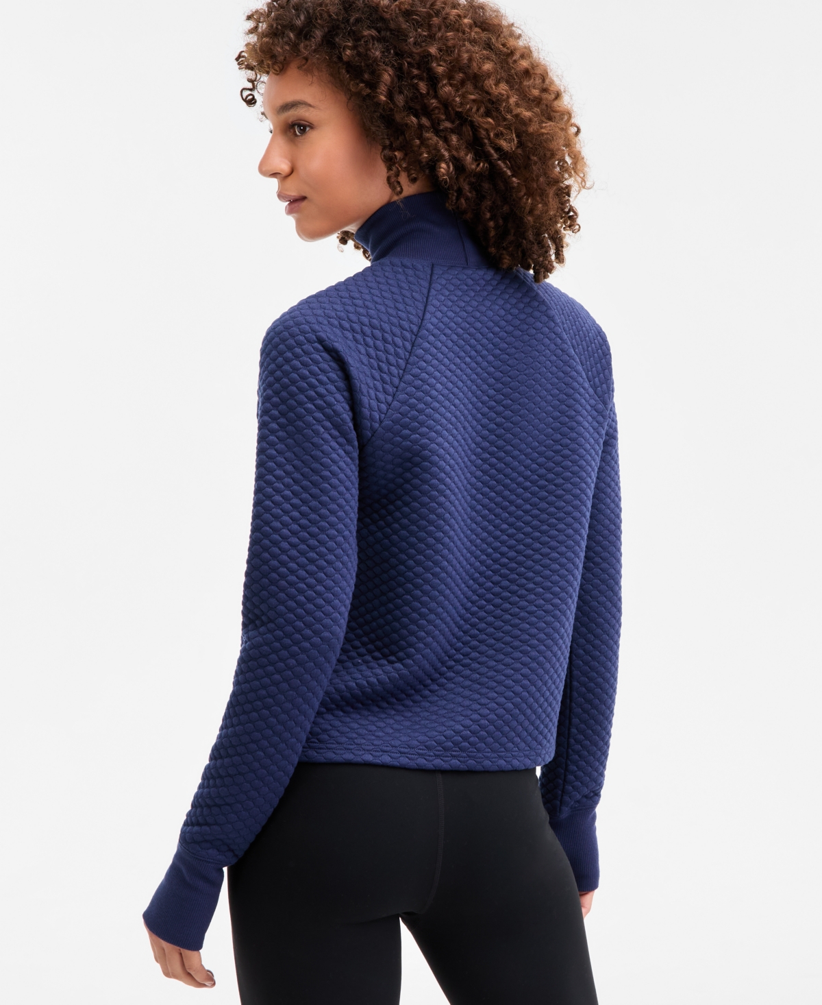 Id Ideology Women's Relaxed Quilted Mock-neck Sweater, Macy's Exclusive In Blue
