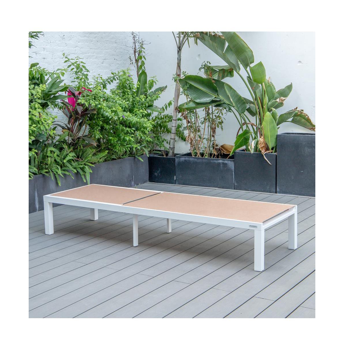 LeisureMod Marlin Patio Chaise Lounge Chair With White Aluminum Frame