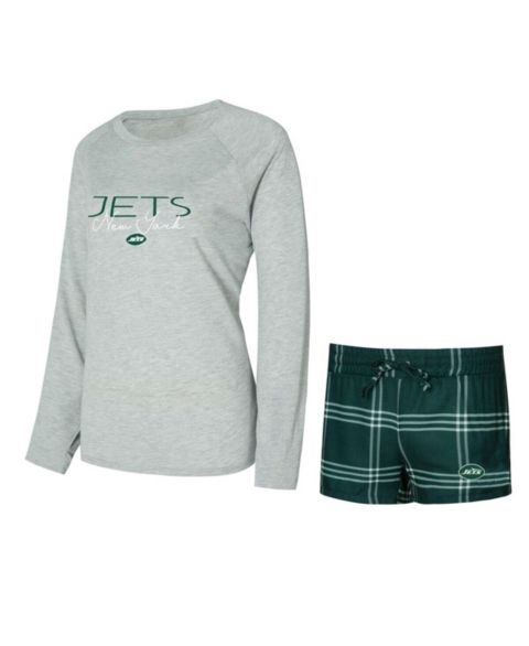 Женский комплект Concepts Sport Women's 2-Piece Green/Gray New York Jets Petition Raglan Long Sleeve Top and Shorts Set