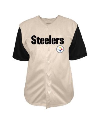 Men's Cream Pittsburgh Steelers Full-Button Short Sleeve T-Shirt