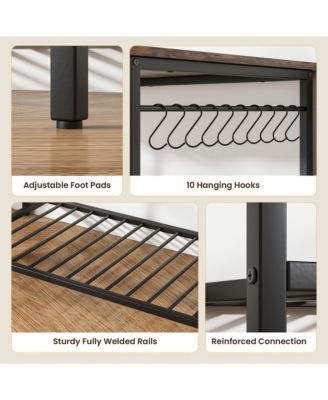 Kitchen Island 3-Tier Prep Table with Wine Glass Holders Large Worktop