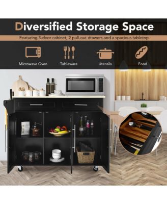 Kitchen Island Trolley Cart Wood Top Rolling Storage Cabinet w/Knife Block