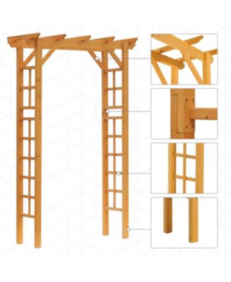 7' Wood Steel Outdoor Garden Arched Trellis Arbor w/ Fir Wood,