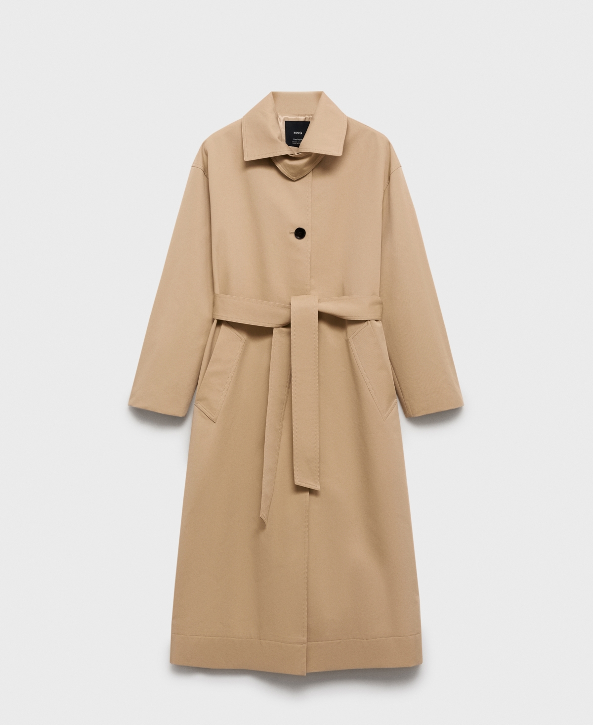Mango Belted Water Repellent Long Trench Coat In Brown