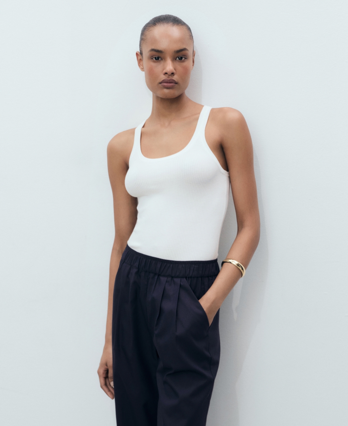 Mango Straight Leg Crop Pants In Blue