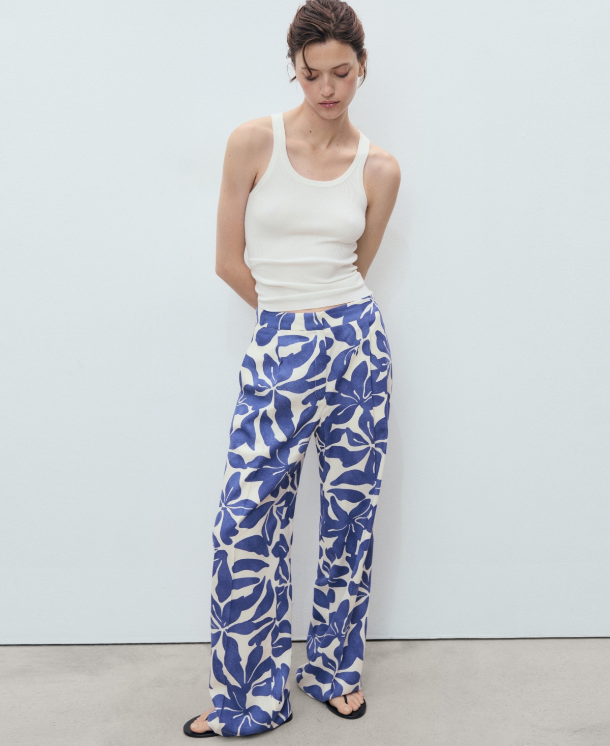 Mango Women's Printed Linen-blend Pants In Blue