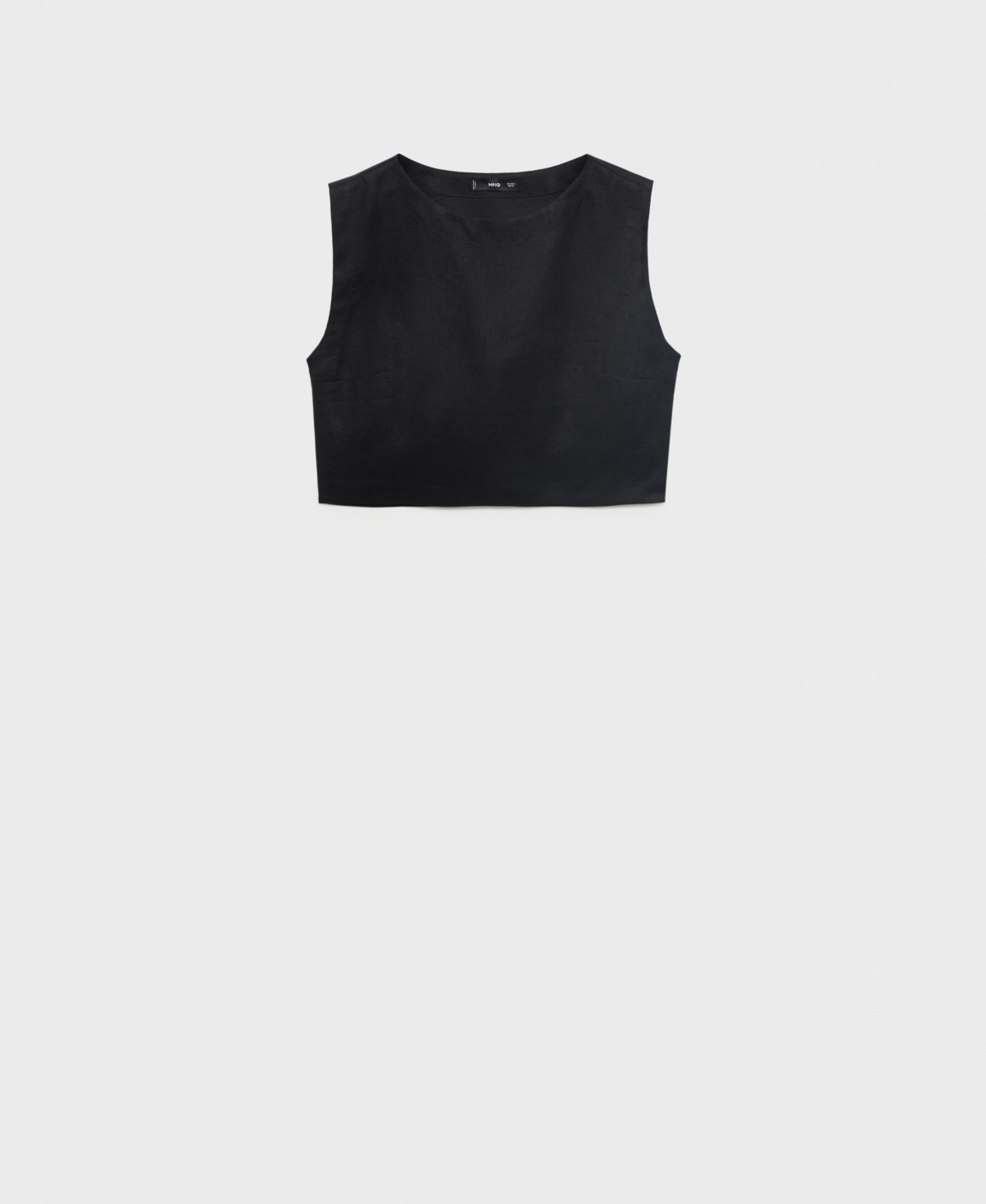Mango Linen Crop Top In Black
