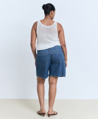 Women's Mid-Rise Pleated Denim Bermuda Shorts