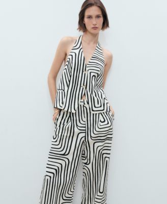 Women's Geometric-Print Linen Pants