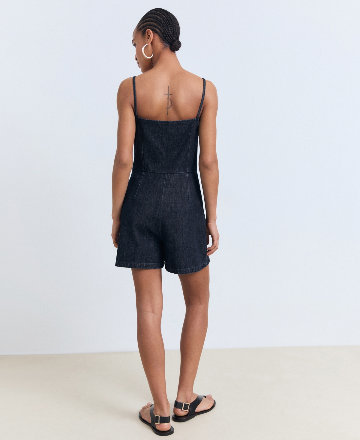Mango Denim Jumpsuit Short Open Blue In Blue