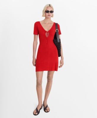 MANGO - Women's Bow Neckline Knitted Dress