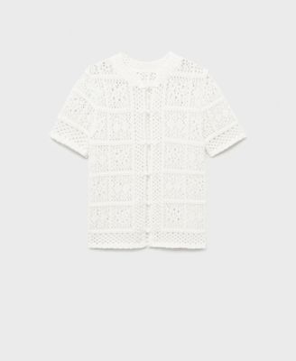 MANGO - Women's Short-Sleeved Crochet Cardigan