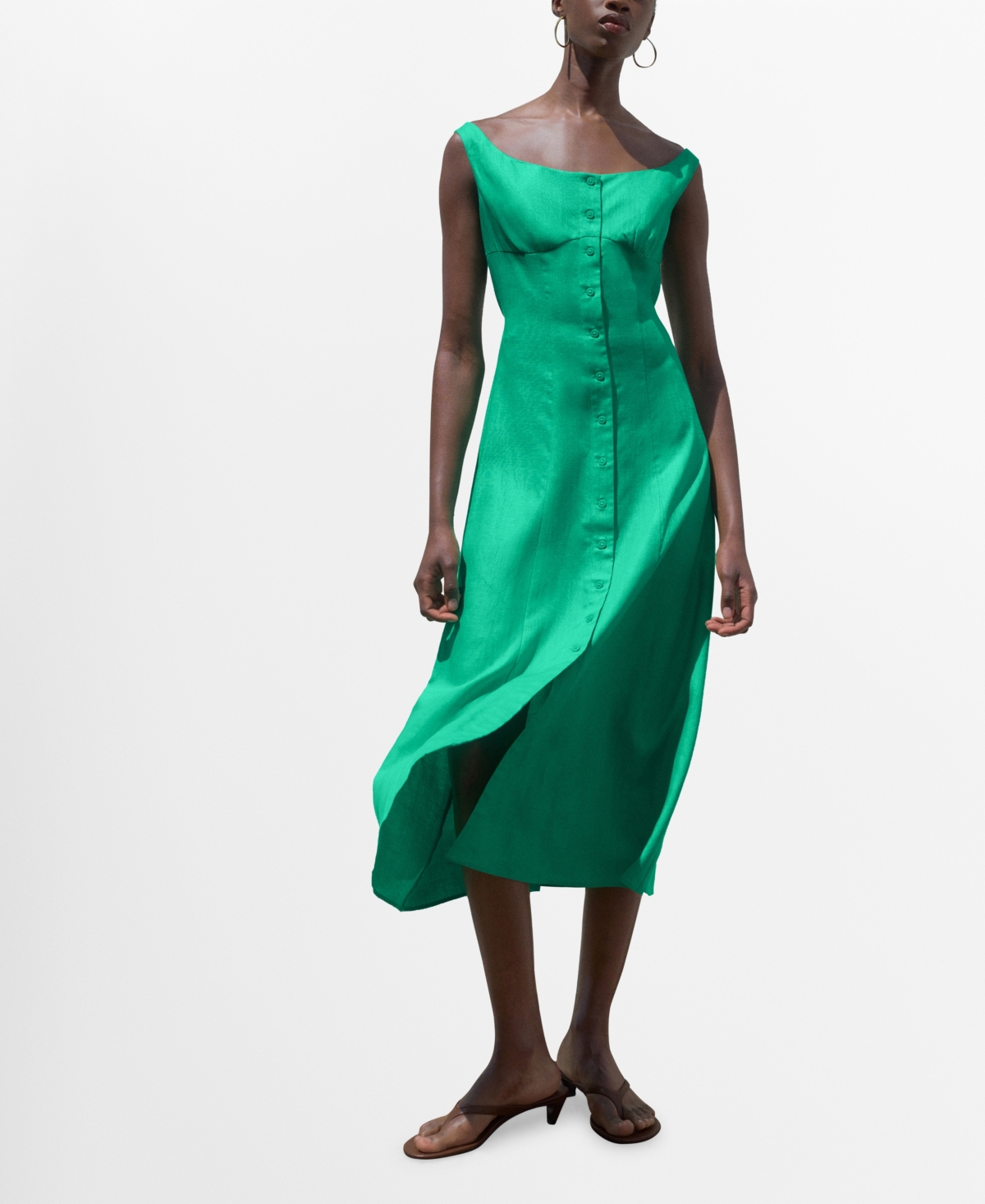 Mango Button-up Midi Dress In Green