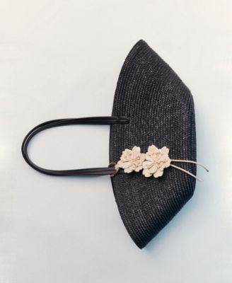 Women's Flower Charm Natural Fiber Basket Bag