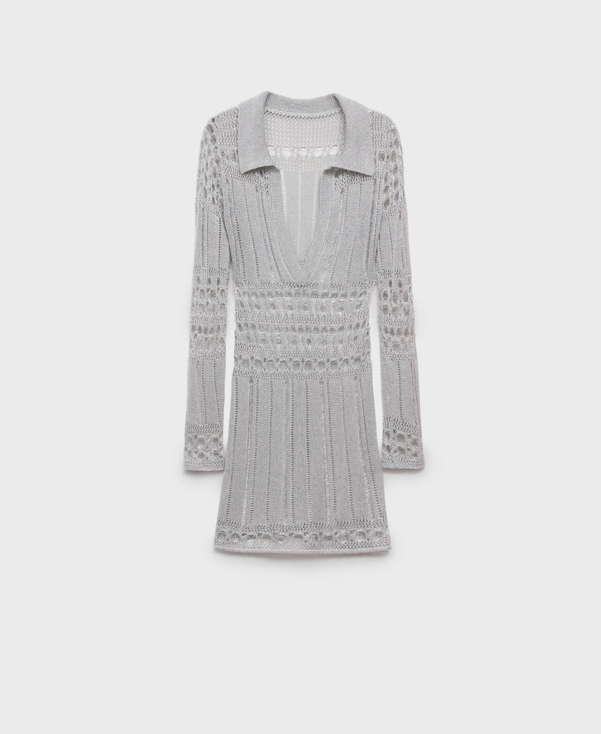 Mango Open Stitch Metallic Long Sleeve Minidress In White