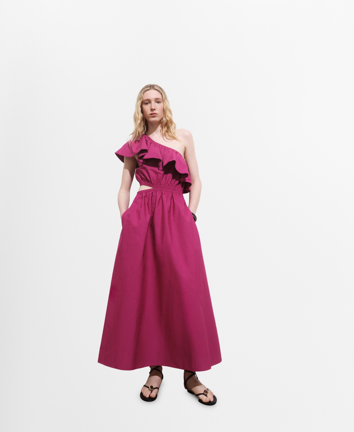 Women's Asymmetrical Cut-Out Dress - Fuchsia